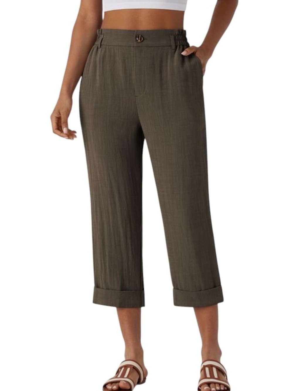 NWT Halara High Waisted Cropped Cuffed Pants in Dark Earthy Brown - M
